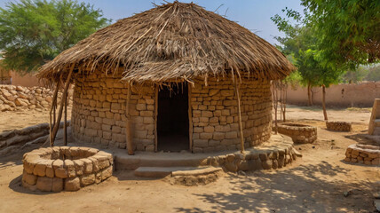 raditional northern Ghana grass hut bush village Africa. Northern region of Ghana. Rural traditional mud and straw huts and buildings. Poverty economy.