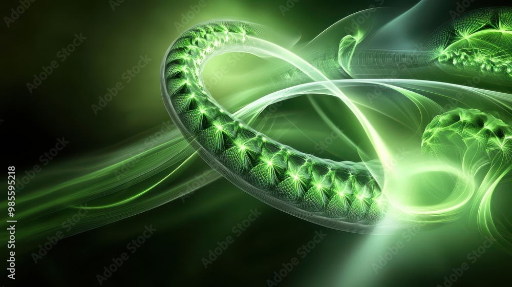 Poster green fractal texture with layered effects and intricate designs, ideal for a high-tech and imaginat