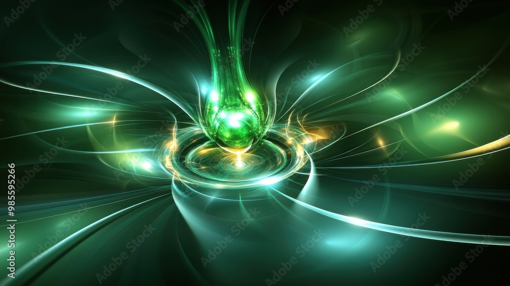 Poster green fractal texture with layered effects and intricate designs, ideal for a high-tech and imaginat