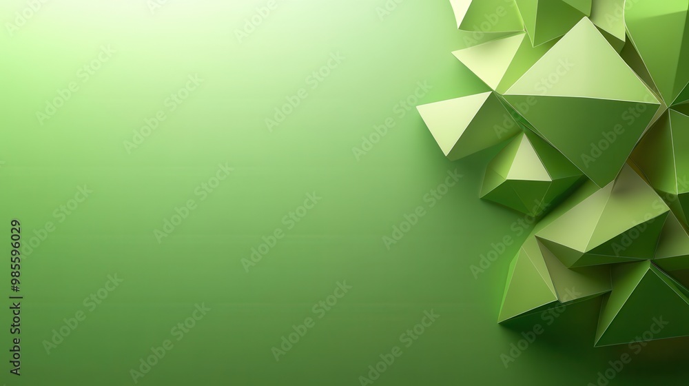 Poster green geometric low poly backdrop with a blend of sharp angles and soft gradients, creating a contem