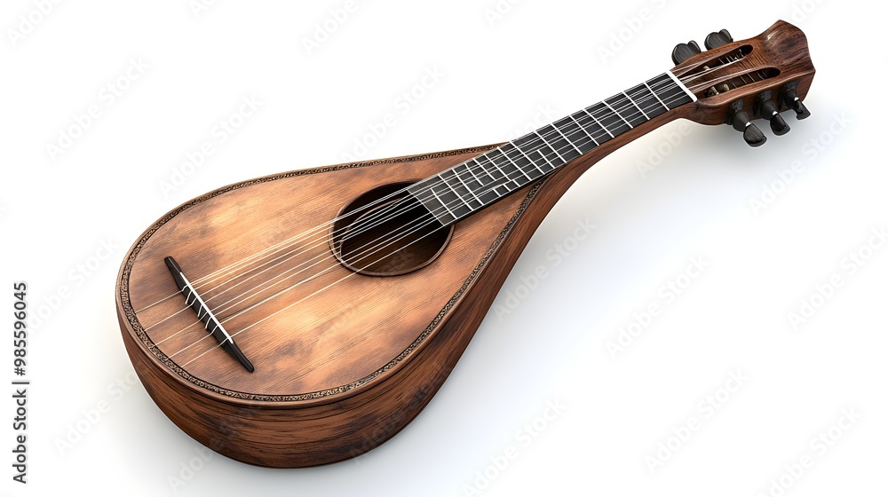 Wall mural realistic high-resolution image of a classic wooden lute with ornate design accents