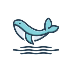 Color illustration icon for whale