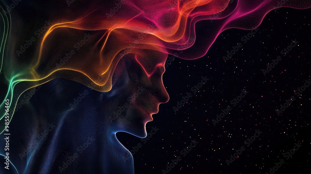 Poster abstract colorful lines on black background. template for designers. generative ai