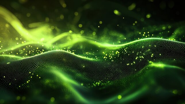 Abstract green tech background with digital waves.