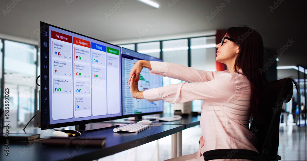Aufkleber office stretch exercise at computer desk