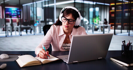 Woman Listening Online Courses And Webinars To Learn While Multitasking