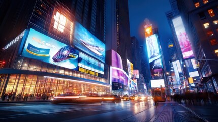 Large billboard glowing with Black Friday lights, drawing attention to steep discounts in a busy city.