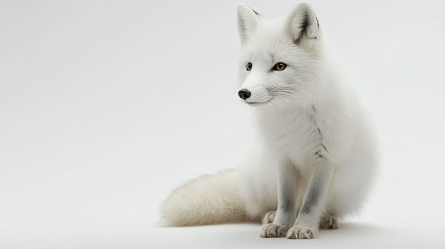 A white fox stands on a snow covered surface - Powered by Adobe
