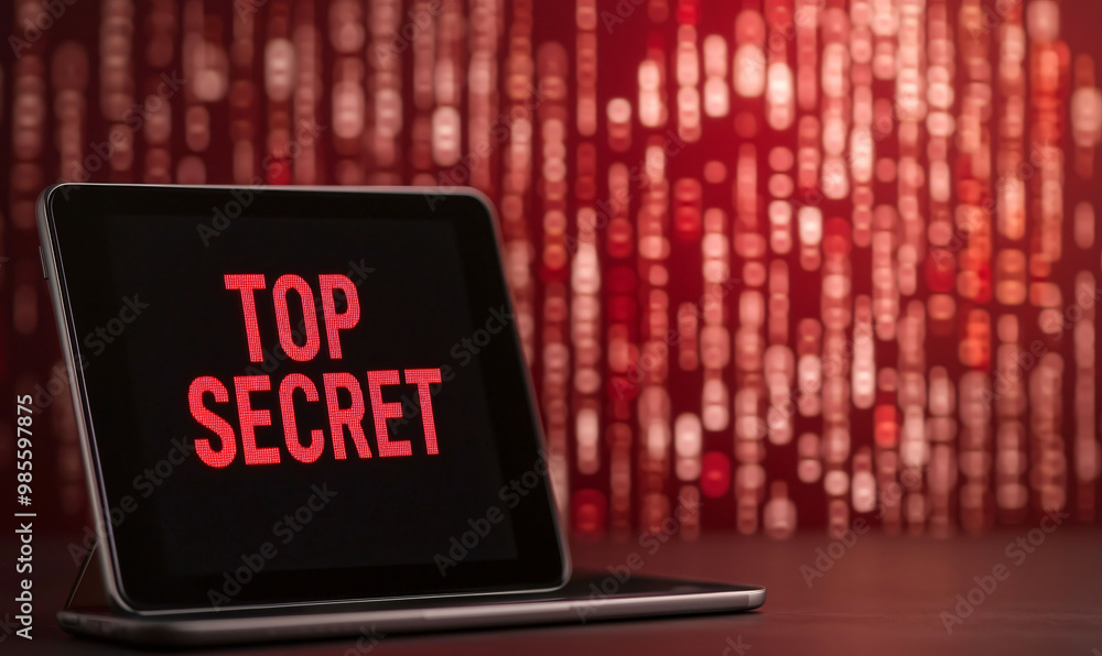 Aufkleber top secret file displayed on tablet, emphasizing confidentiality and security in digital age. vibran