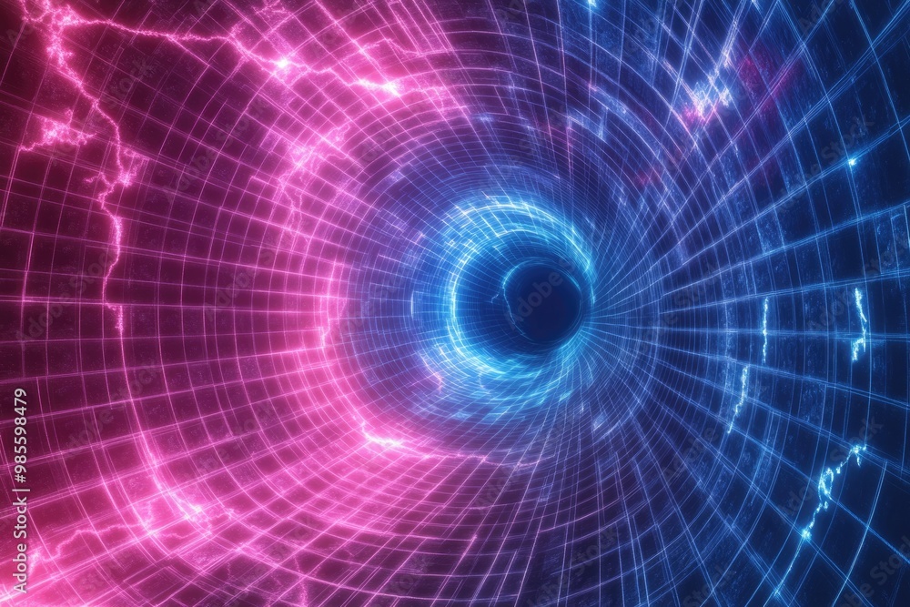 Poster abstract 3d wormhole science tunnel grid background