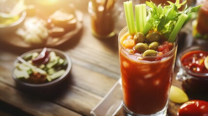 Refreshing Vegetable Cocktail with Olives and Celery