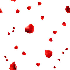 Realistic red rose petals flying around seamless pattern