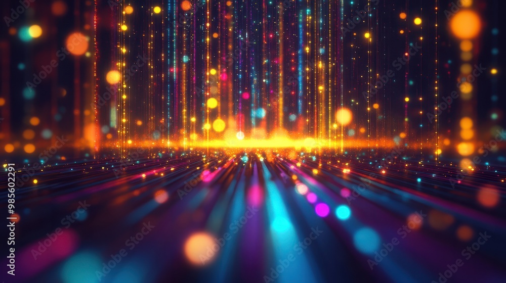 Poster digital technology abstract background with blurred lights and moving lights, in the style of precis