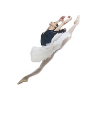young ballerina in a white tutu on a white background jumps twine. Beautiful ballerina, isolated on transparent background, png