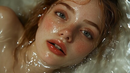 Close-Up Portrait of a Woman with Wet Hair and Freckles
