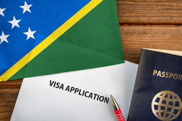 Visa application form, passport and flag of Solomon Islands