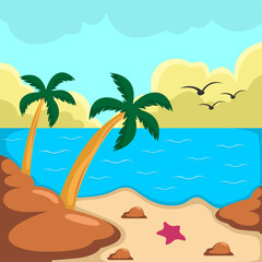 Summer beach scene vector background