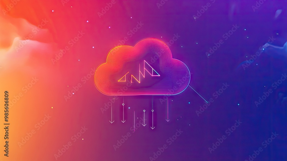 Poster a cloud illustration with arrows representing digital transformation, set against a gradient backgro