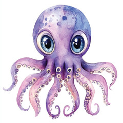 Squid watercolor clipart illustration isolated