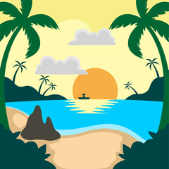 Summer beach scene vector background