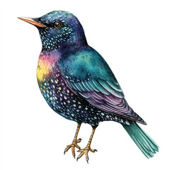 Starling Bird watercolor clipart illustration isolated
