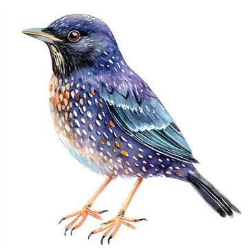 recommend clip art: Starling Bird watercolor clipart illustration isolated
