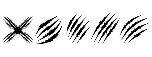 claw scratches mark or torn marks icon set. wild animal danger concept. tiger, lion, bear, wolf etc predator animal danger concept. danger sign. beast attack concept. wilderness. 
