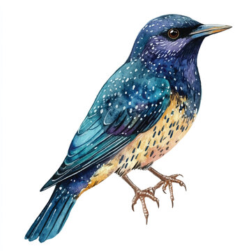 recommend clip art: Starling Bird watercolor clipart illustration isolated
