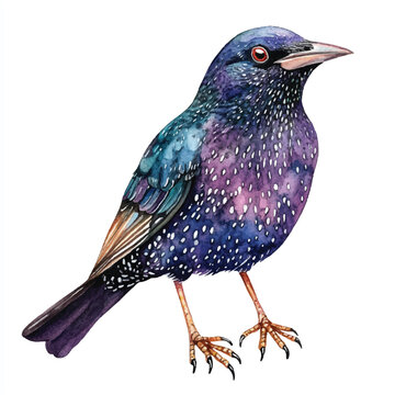 recommend clip art: Starling Bird watercolor clipart illustration isolated