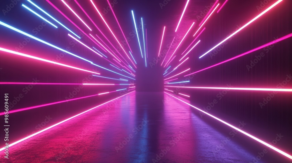 Canvas Prints neon light abstract background with glowing lines in pink and blue colours on a dark background.