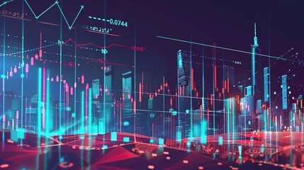 analysis on the monitor. Concept of fundamental and technical analysis. Stock market charts