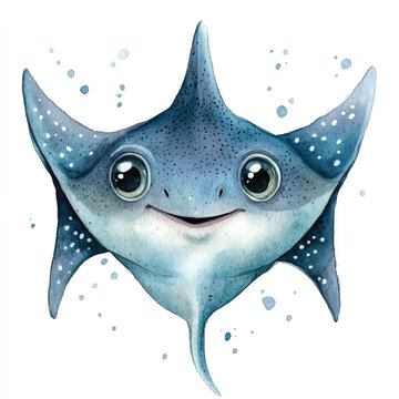 recommend clip art: Stingray watercolor clipart illustration isolated