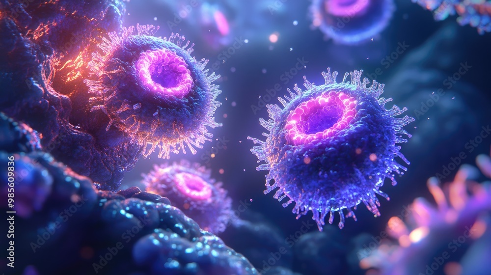 Aufkleber a digital animation showing cell division (mitosis), with cells splitting and forming new structures