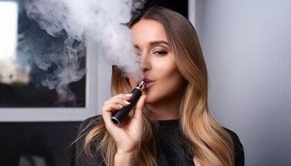 Fototapeta premium portrait of a Woman Smokes an electronic cigarette