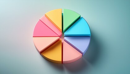 Fototapeta premium Colorful 3D pie chart on a solid pastel background 