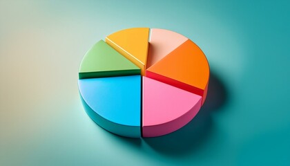 Fototapeta premium Colorful 3D pie chart on a solid pastel background 