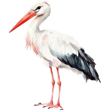 watercolor stork bird standing white background clip art preview