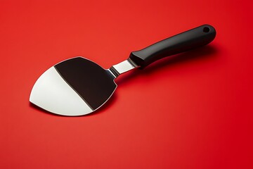 Black-Handled Silver Spatula on Red Background