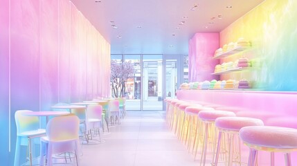 Pastel Pink Cafe Interior Design.