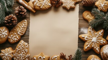 Fototapeta premium copyspace with paper baking on background cookies Christmas.