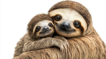 Naklejka premium A mother sloth is holding her baby