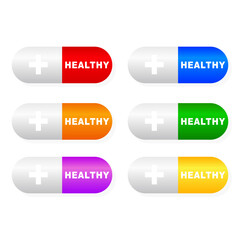 Supplements, vitamins. Multicolored pills. Healthy. Vector illustration