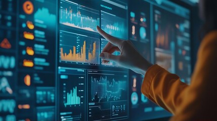Data Analysis  Hand Interacting with Charts on a Screen