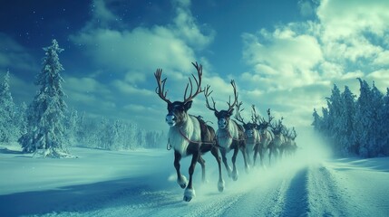 Reindeer: "Guided by the reindeer, Santa's sleigh rides across the sky, a symbol of faith in the magic of the season.
