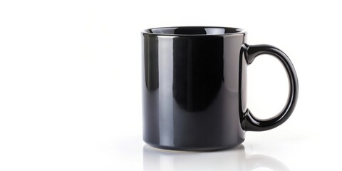 Black ceramic mug isolated on empty white background for mockup design
