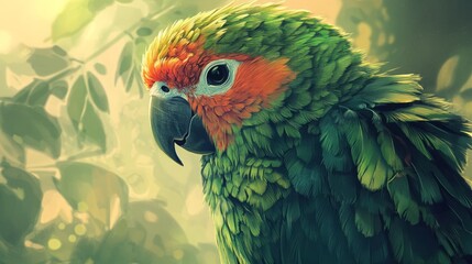 Fototapeta premium Close-up of a green parrot