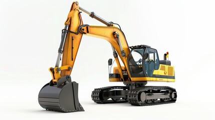 A yellow and black construction vehicle with a large scoop on the front