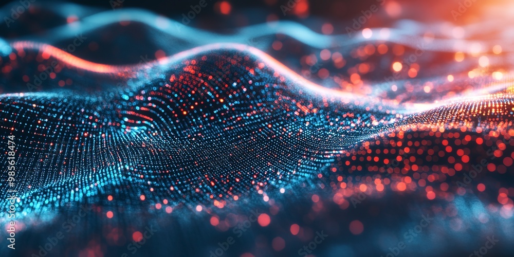 Poster abstract connected dots and lines. motion of digital data flow.