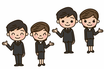 スーツ姿で案内をする男女