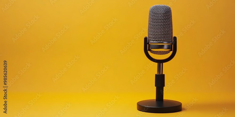 Wall mural A podcast microphone isolated on yellow background.